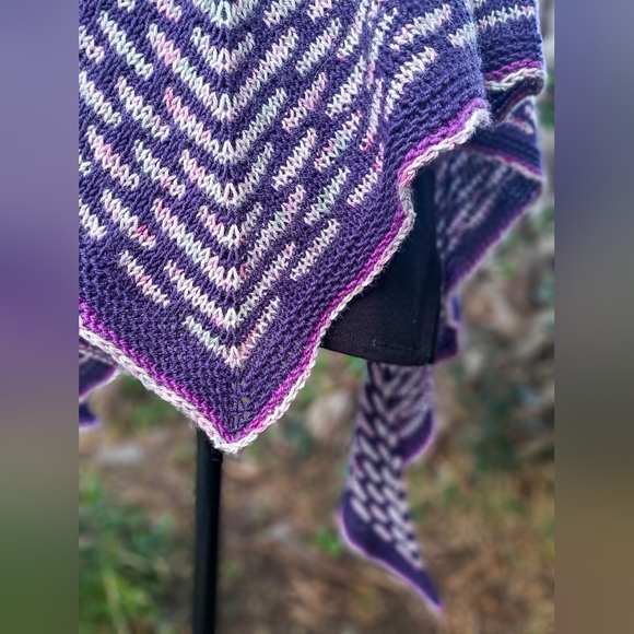 SOLD One of a Kind Warm and Cozy Knit Shawl Purple Pink Hand Dyed Wool Cashmere - Picture 4 of 15